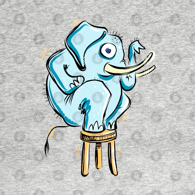 Blue Elephant balancing on a Stool by Dani Vittz